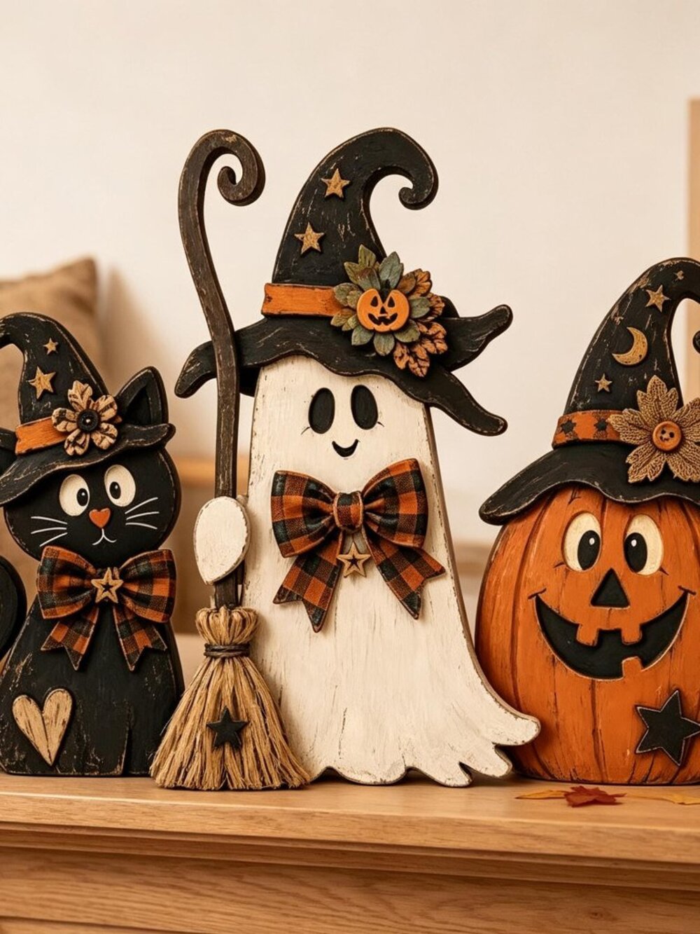 Farmhouse Wooden Halloween Set, Ghost Pumpkin Black Cat Decor Halloween Decor - Picture 3 of 5